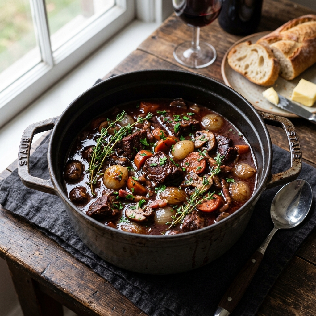 Bœuf bourguignon mijoté traditionnel
